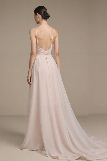 Prosta jasnoróżowa długa sukienka na studniówkę Spaghetti na ramiączkach A Line Formalna sukienka